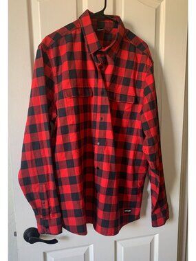 Oakley Mens Red & Black Buffalo Plaid Button-Up Shirt Regular Fit Size XL